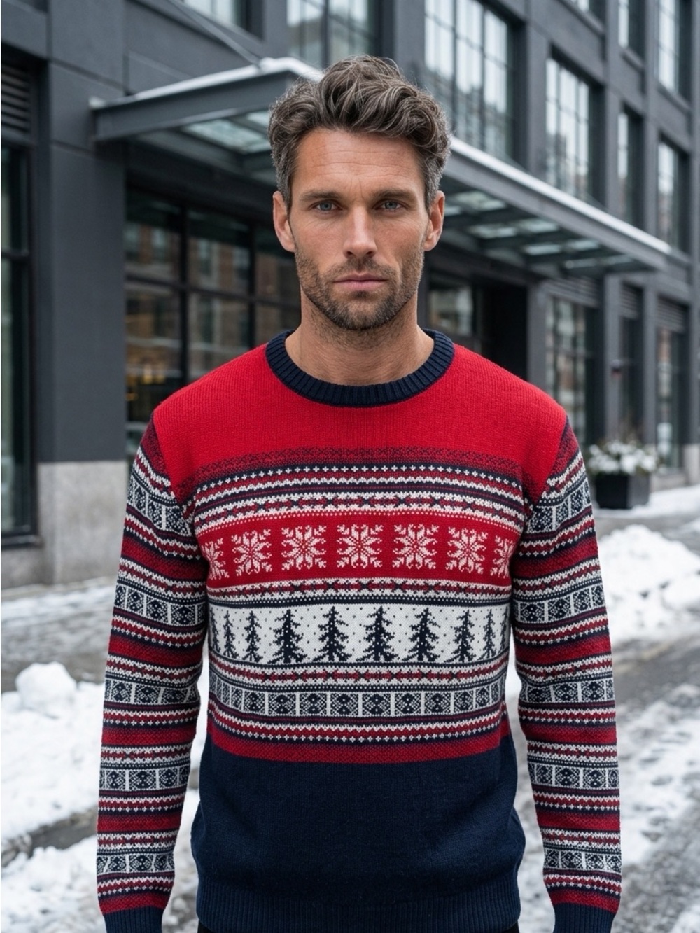 NWT Aspen Men’s XL 100% Cotton Red White Blue Winter Fair Isle Sweater